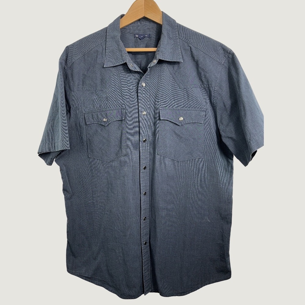 Gap Western Shirt XL Gray Pearl Snap Short Sleeve Cotton Workwear Casual